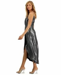 Bar III Women's Shimmering Metallic Faux-Wrap Style Dress, Created For Macy's -Clothing Shop 22723423 fpx