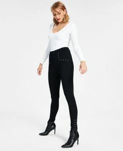 Bar III Women's Studded Waist Detail Pull-On Leggings, Created For Macy's 9 Bar III Women's Studded Waist Detail Pull-On Leggings, Created For Macy's -Clothing Shop 22724791 fpx