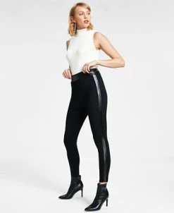 Bar III Women's Faux Leather Trim Pull-On Leggings, Created For Macy's 9 Bar III Women's Faux Leather Trim Pull-On Leggings, Created For Macy's -Clothing Shop 22724805 fpx