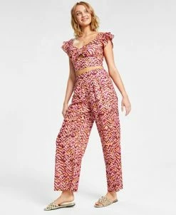 Bar III Women's Printed Wide-Leg Smocked-Waist Pull-On Pants, Created For Macy's -Clothing Shop 22724986 fpx
