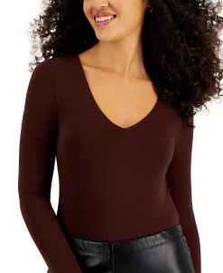 Bar III Women's Long-Sleeve V-Neck Snap-Close Bodysuit, Created For Macy's -Clothing Shop 22725419 fpx