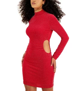 Bar III Women's Sparkling Cut-Out Long-Sleeve Mini Dress, Created For Macy's -Clothing Shop 22742236 fpx