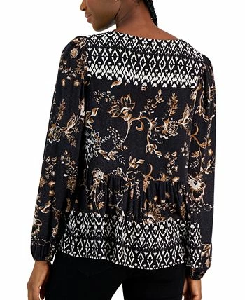 Style & Co Women's Printed V-Neck Peasant Top, Created For Macy's 4 Style & Co Women's Printed V-Neck Peasant Top, Created For Macy's - Image 2