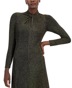 Anne Klein Women's Lurex-Knit Twist-Neck Midi Dress 10 Anne Klein Women's Lurex-Knit Twist-Neck Midi Dress -Clothing Shop 22767953 fpx