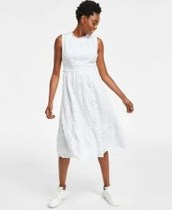 Charter Club Women's Cotton Sleeveless Eyelet Midi Dress, Created For Macy's