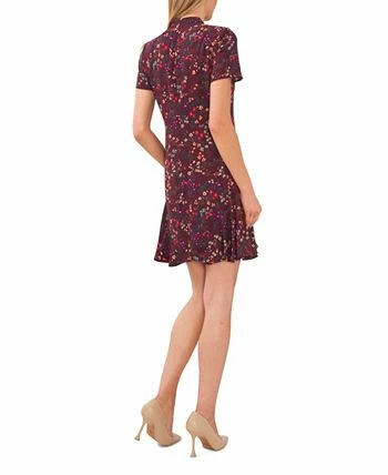 CeCe Women's Short Sleeve Printed Godet Dress With Bow Neck 4 CeCe Women's Short Sleeve Printed Godet Dress With Bow Neck - Image 2