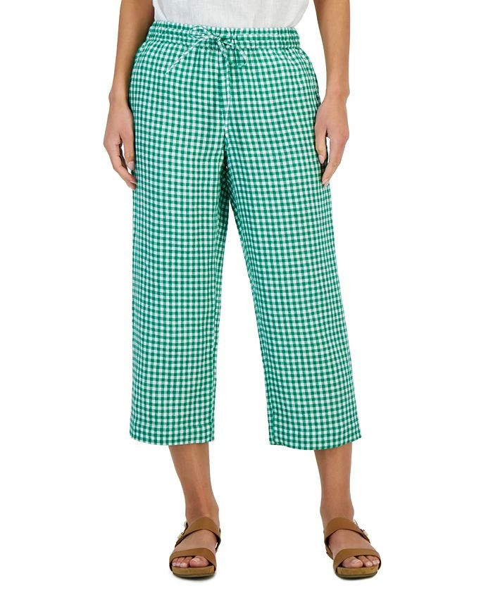 Charter Club Women's Linen Gingham Cropped Pull-On Pants, Created For Macy's 3 Charter Club Women's Linen Gingham Cropped Pull-On Pants, Created For Macy's