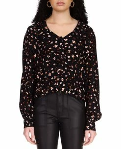Sanctuary Women's Floral-Print Blouson-Sleeve Button-Front Top