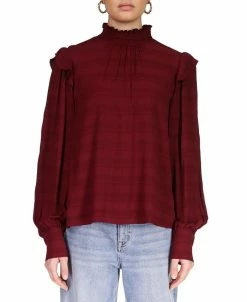 Sanctuary Mock Neck Ruffle Shoulder Blouse