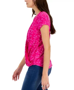 INC International Concepts Women's Printed Draped Surplice Top, Created For Macy's -Clothing Shop 22783877 fpx