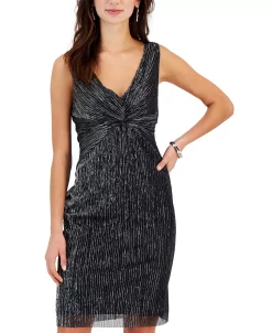 Connected Women's V-Neck Twist-Front Metallic-Jersey Dress 10 Connected Women's V-Neck Twist-Front Metallic-Jersey Dress -Clothing Shop 22791717 fpx