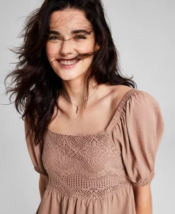 And Now This Women's Square-Neck Crochet Mini Dress 7 And Now This Women's Square-Neck Crochet Mini Dress -Clothing Shop 22793219 fpx