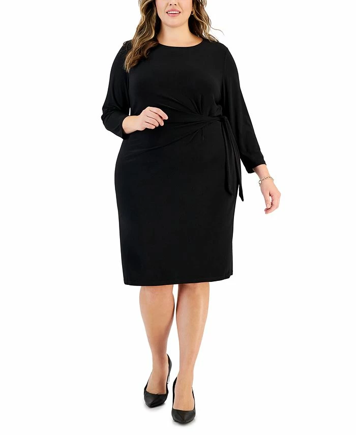 Kasper Plus Size Anise Faux-Wrap 3/4-Sleeve Dress 3 Kasper Plus Size Anise Faux-Wrap 3/4-Sleeve Dress