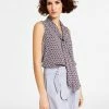 Bar III Women's Geo Print Sleeveless Bow-Tie Blouse