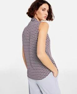 Bar III Women's Geo Print Sleeveless Bow-Tie Blouse -Clothing Shop 22803144 fpx