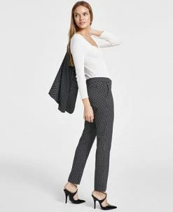 Bar III Women's Mid-Rise Jacquard Ankle Pants, Created For Macy's 9 Bar III Women's Mid-Rise Jacquard Ankle Pants, Created For Macy's -Clothing Shop 22803209 fpx