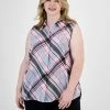 Bar III Plus Size Button-Front Sleeveless Top, Created For Macy's 1 Bar III Plus Size Button-Front Sleeveless Top, Created For Macy's -Clothing Shop 22803290 fpx