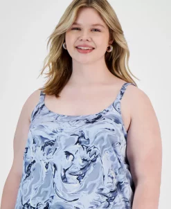 Bar III Plus Size Marble Swirl Scoop-Neck Camisole, Created For Macy's -Clothing Shop 22803306 fpx