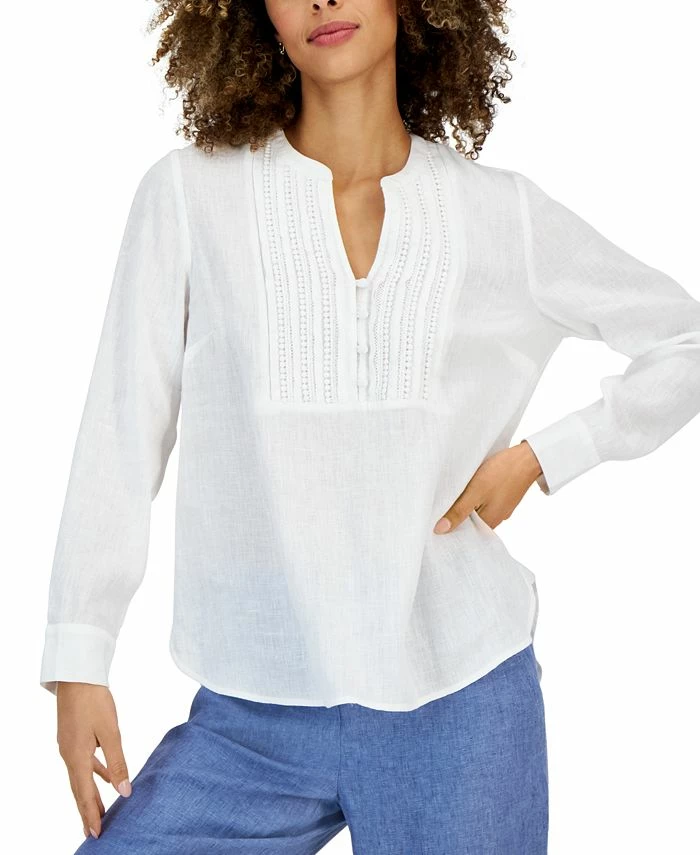 Charter Club Women's Linen Split-Neck Tunic, Created For Macy's 3 Charter Club Women's Linen Split-Neck Tunic, Created For Macy's