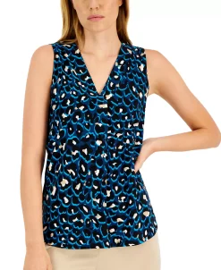 Anne Klein Women's Cheetah-Print V-Neck Sleeveless Top -Clothing Shop 22837330 fpx