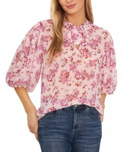 CeCe Women's Ruffled Tie-Neck Balloon-Sleeve Blouse