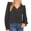 CeCe Women's Printed V-Neck Long-Sleeve Ruffle-Trim Top