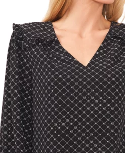 CeCe Women's Printed V-Neck Long-Sleeve Ruffle-Trim Top -Clothing Shop 22850380 fpx