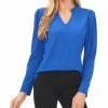 CeCe Women's Solid Puff-Sleeve Split-Neck Top -Clothing Shop 22853174 fpx
