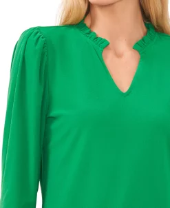 CeCe Women's Solid Puff-Sleeve Split-Neck Top -Clothing Shop 22853188 fpx
