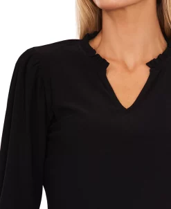 CeCe Women's Solid Puff-Sleeve Split-Neck Top -Clothing Shop 22853192 fpx