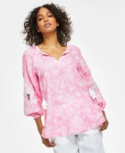 Charter Club Women's Linen Toile-Print Top, Created For Macy's