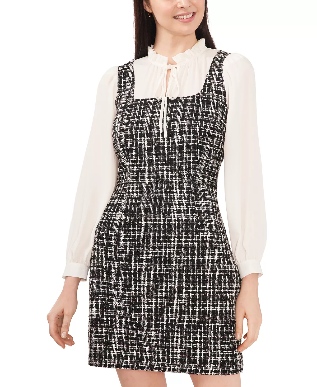 CeCe Women's Mixed-Media Tie-Neck Tweed Dress 5 CeCe Women's Mixed-Media Tie-Neck Tweed Dress - Image 3