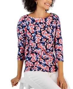 Charter Club Women's Cotton Floral-Print Boat-Neck, Created For Macy's -Clothing Shop 22897162 fpx