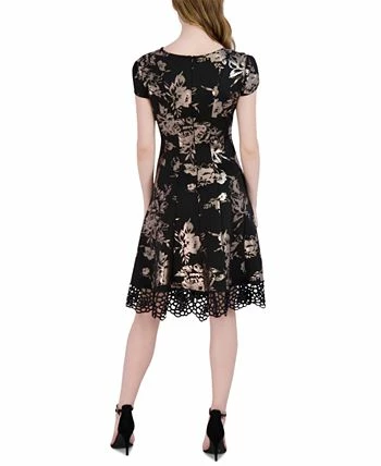 Donna Ricco Women's Tulip-Sleeve Lace-Hem Fit & Flare Dress 4 Donna Ricco Women's Tulip-Sleeve Lace-Hem Fit & Flare Dress - Image 2