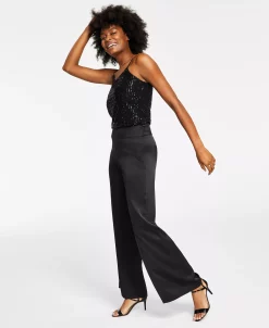 Anne Klein Montreal Satin High-Rise Side-Zip Wide-Leg Pants -Clothing Shop 22905449 fpx