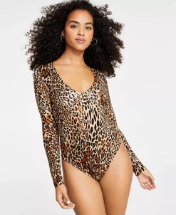 Bar III Women's Cheetah-Print Long-Sleeve Bodysuit, Created For Macy's -Clothing Shop 22915020 fpx