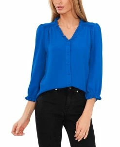 CeCe Women's Ruffled Button-Front Elbow Sleeve Blouse