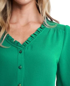 CeCe Women's Ruffled Button-Front Elbow Sleeve Blouse -Clothing Shop 22916140 fpx