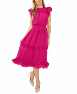 CeCe Ruffled Swiss Dot Midi Dress