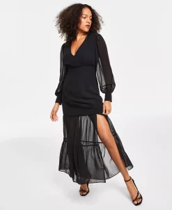 Bar III Women's V-Neck Slit Maxi Dress, Created For Macy's 12 Bar III Women's V-Neck Slit Maxi Dress, Created For Macy's -Clothing Shop 22946055 fpx