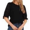 CeCe Women's Mixed Media Puff Sleeve Top