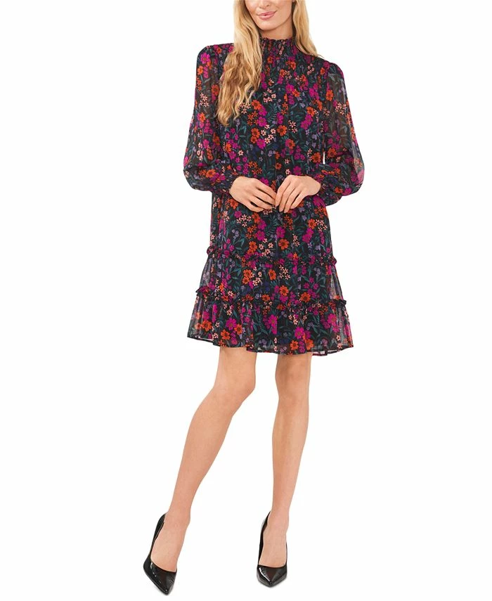 CeCe Women's Floral-Print Smocked Blouson-Sleeve Shift Dress 3 CeCe Women's Floral-Print Smocked Blouson-Sleeve Shift Dress