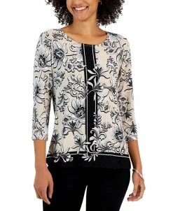 JM Collection Women's Jazz Wallpaper 3/4-Sleeve Top, Created For Macy's
