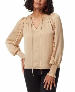 Sam Edelman Women's Varick Hammered-Satin Smocked-Cuff Tie-Neck Blouse