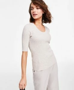 Alfani Women's Ribbed Elbow-Sleeve Sweater, Created For Macy's