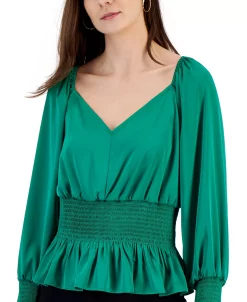 INC International Concepts Printed V-Neck Smocked Blouse, Created For Macy's -Clothing Shop 22986673 fpx