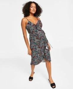 Bar III Women's Printed Ruffle Wrap Midi Dress, Created For Macy's
