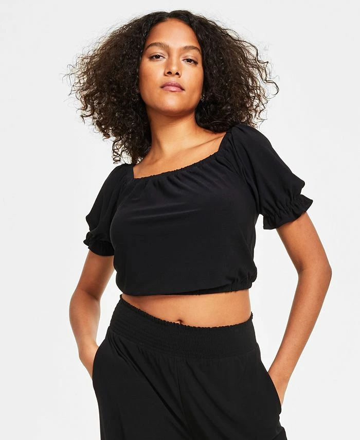 Bar III Women's Puff-Sleeve Crop Top, Created For Macy's 3 Bar III Women's Puff-Sleeve Crop Top, Created For Macy's