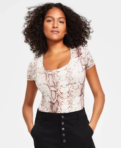 Bar III Women's Snake-Embossed Scoop-Neck Bodysuit, Created For Macy's -Clothing Shop 22988133 fpx