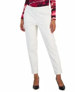 Anne Klein Women's Faux-Leather Pull-On Cinched-Waist Slim Ankle Pants